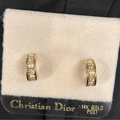 Stunning Pair Of New Vintage Christian Dior Pearl And Crystal Huggies Earrings. They Have 14k Gold Posts. Will Arrive On Their Original Factory Backing Card From Over Twenty Years Ago! Luxury 14k Gold Pearl Earrings For Anniversary, Elegant Hoop Earrings With 17 Jewels For Wedding, Luxury Clip-on Huggie Earrings For Anniversary, Designer Wedding Earrings With Diamond Accents, 14k Gold Elegant Clip-on Huggie Earrings, Luxury Gold Pearl Earrings With Diamond Accents, Elegant Pierced Huggie Earrings For Anniversary, Luxury 14k Gold Pearl Earrings For Evening, Christian Dior Jewelry