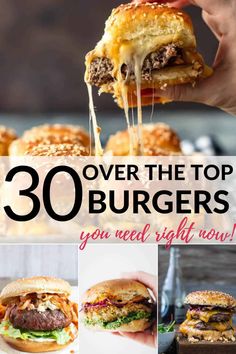 over the top burgers you need to eat right now cover image with text that reads over the top hamburgers you need to eat right now