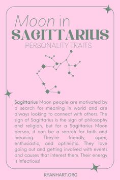 the zodiac sign for sagittarius is shown on a pink background with stars