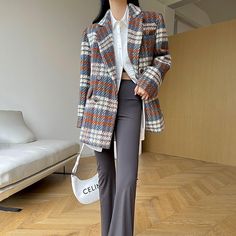 Women's Plaid Wool Blazer,Wool suit,Fall jacket,Oversize Wool coat,Winter wool Suit coat,Wool Trench Coat,checkered blazer coat,Vivian7 B109 Vivian Seven Multicolor Blazer With Lapel Collar For Work, Multicolor Fall Blazer For Workwear, Multicolor Blazer For Fall Workwear, Multicolor Fall Blazer For Work, Multicolor Blazer For Workwear In Fall, Multicolor Fall Workwear Blazer, Multicolor Long Sleeve Office Blazer, Multicolor Fall Blazer With Lapel Collar, Winter Workwear Multicolor Blazer