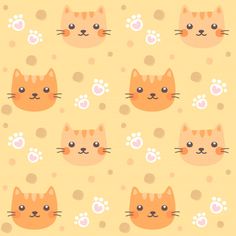 an orange and white cat pattern on a yellow background