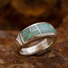 David Rosales Amazing Light Inlaid Sterling Silver Ring Contemporary Southwest, Vintage Silver Rings, Southwest Jewelry, Native American Jewelry, Mens Wedding Bands, Womens Jewelry Rings, Precious Stones, Sterling Silver Jewelry, Sterling Silver Rings