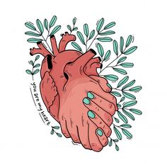 an illustration of a human heart surrounded by leaves