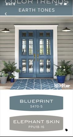 an advertisement for blueprint's elephant skin paint in front of a house with potted plants