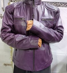 "Handmade Purple Leather Jacket for Women's, Biker Jacket for Women's, Motorcycle Genuine Leather, Lambskin Vintage Bomber Jacket, Purple Leather Jacket For Women | Biker Leather Slim Fit Jacket For Women | Christmas Gift For Her | Halloween Gift For Her | Winter Jacket, Women's Lambskin Leather Ladies Jacket Biker Motorcycle Slim Fit Purple Leather Jacket for Girls Gift for Her Birthday Gift Customize / Tailor Made Leather jacket for Men & Women in Sheep / Lamb antique leather jacket custom made orders as per your requirement we will give you  Dear Customer, Please answer the below questions in order to serve you better :  Shoulder = Chest = Arms = Waist = Sleeves=  Tummy = Length of jacket =  HIP = Actual height =  Fitting = slim and regular Please note we do keep loosing from the body m Leather Jacket For Girls, Purple Leather Jacket, Slim Fit Jackets, Real Leather Jacket, Biker Leather, Leather Biker Jacket, Purple Leather, Lady Biker, Used Clothing