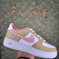 Custom Nike Air Force 1 Customized With The Finest Leather Paint, Sealed With A Sealant For Maximum Protection. Fully Authentic, Comes With Original Box Size 5y = 6.5 Women's ***Shoes Displayed Are Hand Painted And Sold By Evee Shop** Thank You For Considering Our Store! We Appreciate Your Business And Support! Check Out Our Closet For More Sneakers And Follow Us Nike Custom Pink Sneakers With Gum Sole, Pink Gum Sole Custom Sneakers, Trendy Pink Custom Sneakers, Nike Shoes Custom, Custom Nike Air Force 1, Custom Nike Air Force, Custom Nike, Leather Paint, Shoe Display