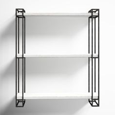 an empty shelf with three shelves on each side and two black bars at the bottom