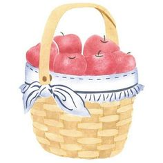 watercolor painting of apples in a basket