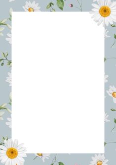 a white square frame with daisies and green leaves on a blue background, in the center is an empty space for text