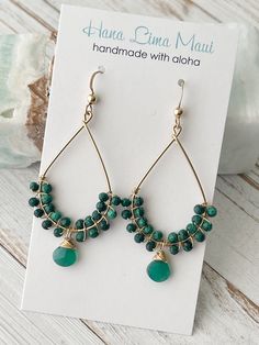 14 kt gold fill, malachite and green onyx earrings. About 2 1/4 inch long, 1 1/4 inch wide. Free shipping, USPS in the U.S. Gold Bohemian Jewelry With Malachite, Gold Bohemian Malachite Jewelry, Green Spiritual Jewelry With Dangling Beads, Spiritual Green Jewelry With Dangling Beads, Red Quartz, Puka Shell, Basic Jewelry, Onyx Earrings, Pink Ombre