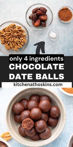 chocolate balls in bowls with nuts and other ingredients