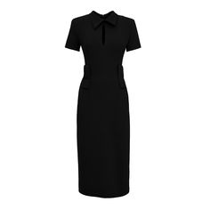 Midi Black Dress With Belt | Julia Allert | Wolf & Badger Black Knee-length Midi Dress For Business, Chic Black Midi Business Dress, Fitted Viscose Semi-formal Dress, Black Structured Semi-formal Dress, Knee-length Black Business Dress, Elegant Black Midi Dress For Semi-formal Occasions, Black Knee-length Business Dress, Sleek Black Structured Dress, Structured Black Dress With Flattering Silhouette