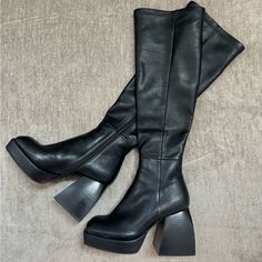 Small Platform Thick Heel Knee High Boots 5.5 Has A Few Small Scuffs As Shown In Photos Worn Once Heel Knee High Boots, Thick Heel, Jeffrey Campbell Shoes, Thick Heels, Jeffrey Campbell, Knee High Boots, High Boots, Knee High, Heeled Boots