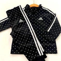 Washed Never Worn Adidas Black Long Sleeve Set, Adidas Black Fitted Sets, Fitted Black Adidas Sets, Adidas Baby, Track Suit, Adidas Black, Black Polka Dot, Black Adidas, Matching Sets