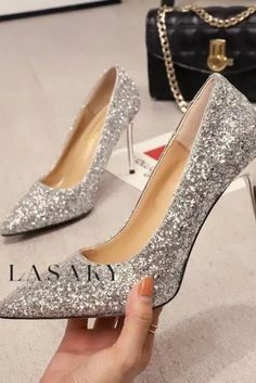 Lasaky - Elegant Pointed-Toe High Heel Shoes with Delicate Heel for Bridesmaids Banquet Heels For Party Season, Heels For Banquet And Party Season, Round Toe Heels For Wedding And Party Season, Wedding Heels For Party Season With Round Toe, Silver Pointed Toe Heels For Banquets, Silver Heels With Round Toe For Banquet, Silver Closed Toe Heels For Banquet, Closed Toe Wedding Shoes For Party Season, Holiday Event Heels With Round Toe