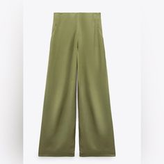 Satin Effect Trousers From Zara. Side Zip Access. Faux Front And Back Pockets. Nwt. ** Selling Matching Top In Size Xl** Waist: Approximately 16 Inches ( Flat Across) Inseam: Approximately 32 Inches Elegant Green Bottoms For Spring, Elegant Green Spring Bottoms, Green Wide Leg Pants For Night Out In Summer, Green Wide Leg Pants For Night Out In Spring, Chic Green Zara Bottoms, Zara Green High-waisted Wide Leg Pants, Zara Green High Waist Wide Leg Pants, Green Zara Wide Leg Pants With Pockets, Zara Green Wide Leg Pants With Pockets