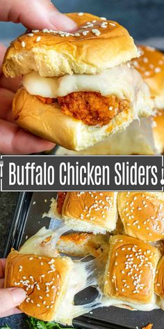 two pictures side by side one has chicken sliders and the other has cheese on it