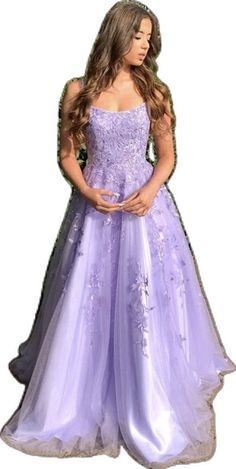 Stylish Long A-line Strapless Tulle Lace Graduation Formal Prom Dresses-BIZTUNNEL Purple Evening Dress, Formal Occasion Dress, A Line Evening Dress, Spaghetti Strap Prom Dress, Lace Formal Dress, Long Evening Gowns, A Line Prom Dresses, Lace Evening Dresses, Purple Lace