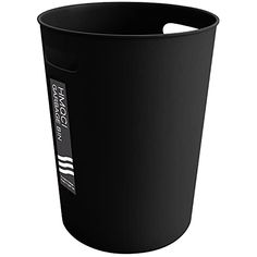 a black trash can is shown on a white background