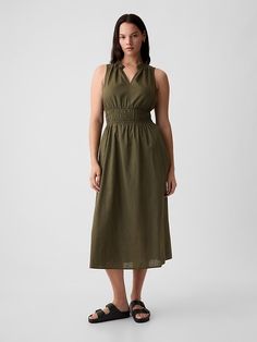 Linen-Blend Splitneck Maxi Dress Summer Sleeveless Nursing-friendly Dress, Relaxed Fit V-neck Linen Dress For Daywear, Summer V-neck Relaxed Fit Linen Dress, Relaxed Fit V-neck Linen Dress With Pockets, Summer Sleeveless Nursing-friendly Maternity Dress, Soft Natural, Ruffle Trim, Toddler Boys, Linen Blend