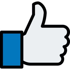 a thumbs up icon in blue and black on a white background with the thumb down