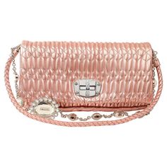 Check out this item from 1stdibs! Miu Miu Metallic Pink Crystal Iconic Cloquè Small Bag with Silver Hardware: https://www.1stdibs.com/id-v_20987972 Formal Pink Quilted Shoulder Bag, Elegant Quilted Pink Bag, Pink Quilted Evening Bag, Elegant Pink Quilted Shoulder Bag, Luxury Shoulder Bag With Silver-tone Logo Plaque, Luxury Quilted Party Bag, Luxury Miu Miu Evening Shoulder Bag, Elegant Miu Miu Shoulder Bag For Evening, Elegant Miu Miu Formal Bags