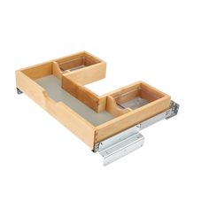 an open drawer with two drawers on each side