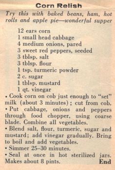 an old recipe for corn relish