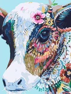 Floral Cow Diy Oils, Cow Painting, Acrylic Paint Set, Work With Animals, A Cow, Paint By Numbers, Abstract Painting Acrylic, Cool Paintings, Diy Frame