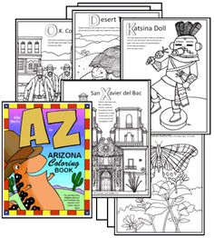 the arizona coloring book is shown in four different styles and colors, including an image of a