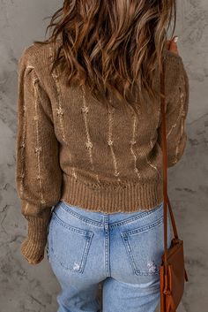 Brown Long Sleeve O-neck Knitted Sweater Brown Knit Sweater, Casual Street Wear, Brown Long Sleeve, Chic Sweaters, Cozy Sweater, Brown Sweater, Sweater Making, White Hoodie, Body Shape