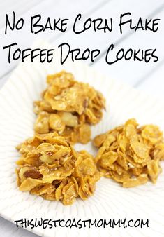 no bake corn flake toffee drop cookies on a white paper plate