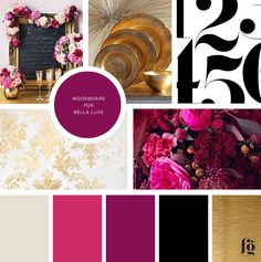 the color scheme is pink, gold and black