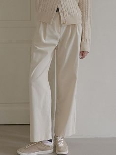 Composition : cotton 100%Color : Ivory_S,Ivory_MCountry of Origin : KOREA Classic Cream Wide-leg Pants, Chic Cotton Winter Pants, Classic Beige Pants For Winter, Chic Winter Cotton Pants, Classic Beige Winter Pants, Cream Tapered Leg Cotton Bottoms, Cream Cotton Straight Leg Bottoms, Cream Cotton Tapered Leg Pants, Cream Cotton Bottoms For Spring