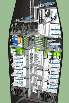 an architectural model of a building with multiple floors and rooms on each level, including the upper floor