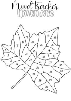 a coloring page with leaves and numbers to color for the fall season, which includes an addition