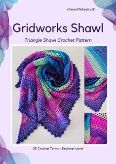 a book cover with the title gridwork shawl triangle shawl crochet pattern