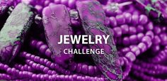 purple and green beads with the words jewelry challenge on it's bottom corner in front of