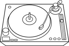 a drawing of a turntable that is black and white