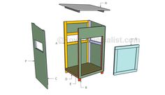 three different types of shelving units with measurements