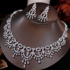 Cubic Zirconia Bridal Necklace Earrings Wedding Jewelry Set Bridal Party Jewelry, Bride Necklace, Wedding Jewelry Set, Crystal Choker Necklace, 2 Earrings, Wedding Bridal Party, Necklace And Earrings Set, Crystal Choker, Copper Material