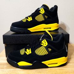 *Nwt/Nib* Air Jordan 4 Retro Yellow Thunder Gs Sneakers Cute Jordans Shoes, Cute Shoe Storage, Yellow Thunder 4s, Cute Cheap Shoes, Creative Shoe Storage, Jordan 4 Yellow Thunder, Yellow Thunder, Shoe Storage Hacks, Cute Jordans