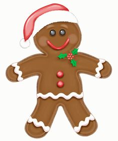 a gingerbread man wearing a santa hat