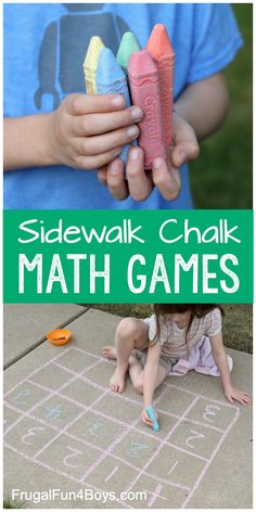 a child playing with sidewalk chalk math games