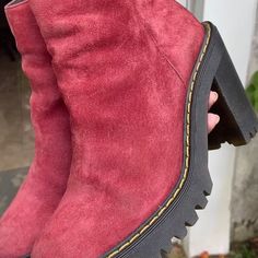 Honestly Having A Hard Time Parting Ways With These Because They Are Beautiful. I Just Don't Wear Them. Iv Only Worn Them A Couple Times. They Could Use A Little Rub Down Due To Poor Storage. They're Practically Brand New. Casual Red High Ankle Heeled Boots, Casual Red Heeled Boots For Fall, Casual Red Leather Heeled Boots, Casual Burgundy Boots Medium Width, Red Suede Casual Boots, Red Casual Boots With Block Heel, Casual Red Suede Boots, Casual Burgundy High Heel Boots, Dr Martens Blaire