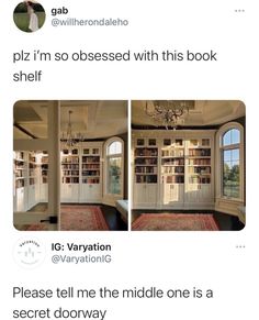 the room is filled with books and there are pictures of them