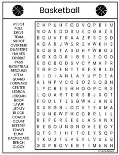 the basketball word search is shown in black and white