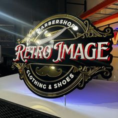 a sign that says retro image clothing and shoes