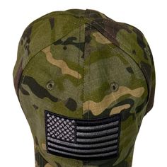 Tropic Camo Range Hats Lower profile, full fabric, Velcro enclosure, no button. Embroidered black and silver American flag on a tropic Multicam full-fabric camo cap with Velcro adjustable enclosure. No button on the top, so you can wear this with ear protection and headphones. Features of Our Tropic Camo Hats Front Panels: Unstructured Floppy Style Ripstop Rear Panels: Tropic Multicam ripstop Sweat Band: 4 Row stitch, low profile, high end Profile Depth: Lower Profile Rear Enclosure: Velcro Encl Military Style Baseball Cap With Logo Patch, Military Camouflage Baseball Cap, Camouflage Baseball Cap With Visor, Military Camouflage Hat With Curved Brim, Military Camouflage Trucker Hat With Curved Bill, Military Style Camouflage Visor Hats, Adjustable Camouflage Military Hat, Adjustable Military Camouflage Hat, Military Camouflage Snapback Hat With Curved Brim