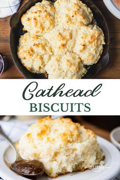 two images showing the different types of biscuits and sauces in each one, with text overlay that reads cathedral biscuits